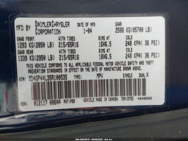 Продажа на аукционе авто 2005 Dodge Grand Caravan Sxt, vin: 2D4GP44L35R100535, номер лота: 45825879
