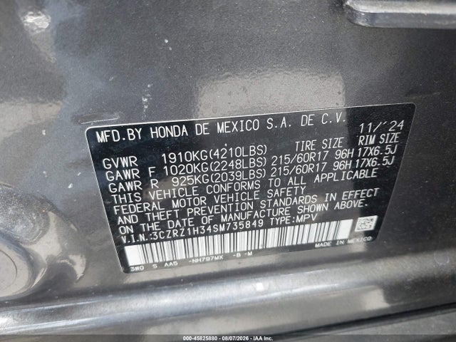 Продаж на аукціоні авто 2025 Honda Hr-v 2wd Lx, vin: 3CZRZ1H34SM735849, номер лоту: 45825880
