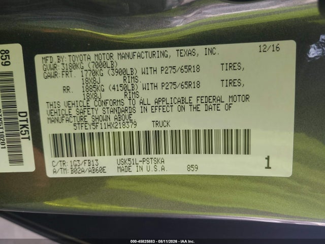 5TFEY5F11HX218379 Toyota Tundra Sr5 5.7l V8