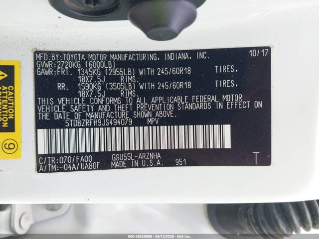 5TDBZRFH9JS494079 Toyota Highlander Le Plus