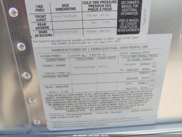 Airstream Flying Cloud 2019 1STC9AD1XKJ548355 Image 9