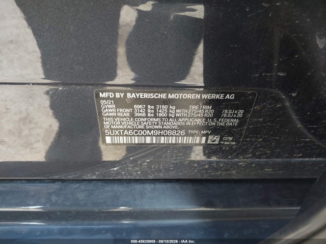 45825908 :رقم المزاد ، 5UXTA6C00M9H08826 vin ، 2021 Bmw X5 Phev Xdrive45e مزاد بيع