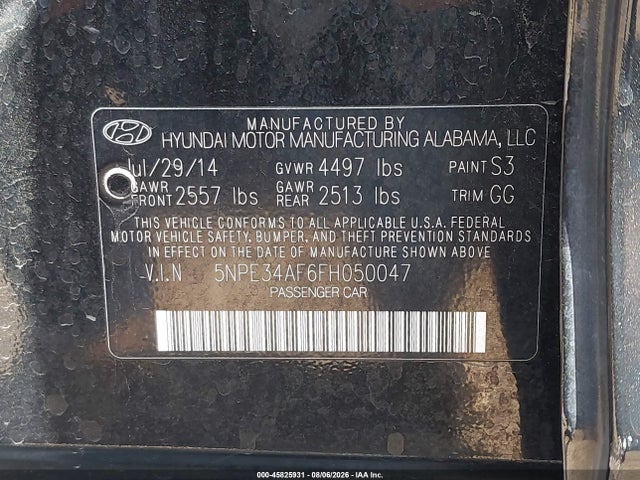 Hyundai Sonata Limited 2015 5NPE34AF6FH050047 Image 9