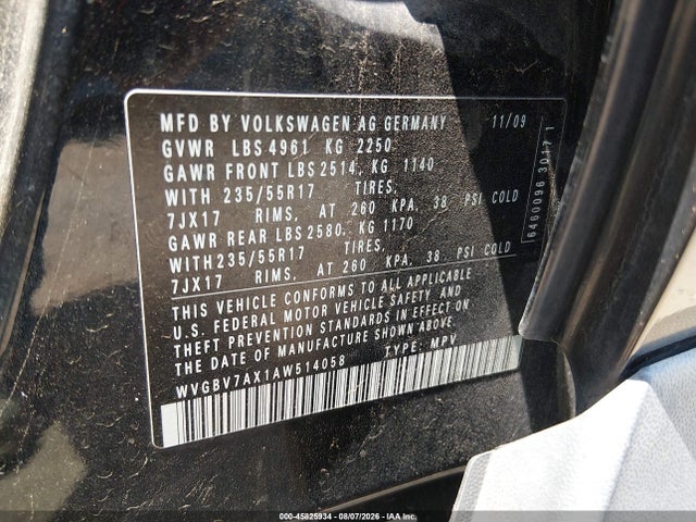 Продажа на аукционе авто 2010 Volkswagen Tiguan Wolfsburg Edition, vin: WVGBV7AX1AW514058, номер лота: 45825934