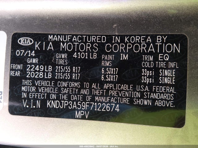 KIA SOUL + 2015 KNDJP3A59F7122674 Image 9