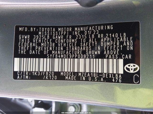 5YFB4MDE9PP009211 Toyota COROLLA LE