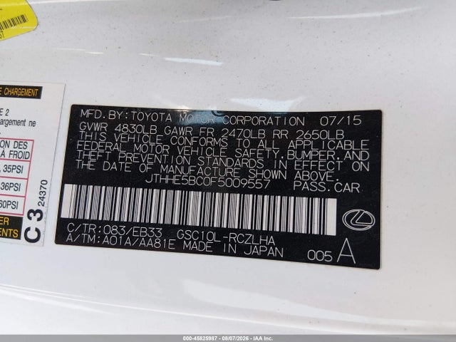 Продажа на аукционе авто 2015 Lexus Rc 350, vin: JTHHE5BC0F5009557, номер лота: 45825987