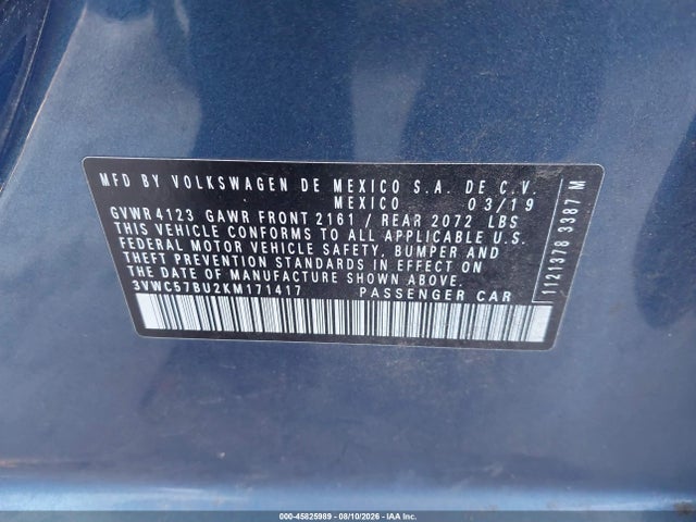 3VWC57BU2KM171417 Volkswagen Jetta 1.4t R-line/1.4t S/1.4t Se