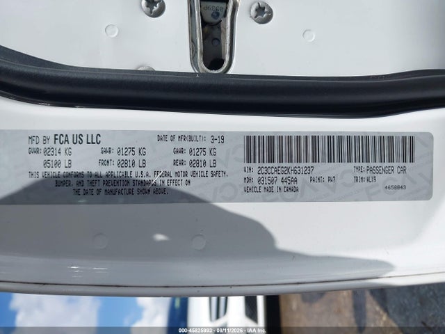 45825993 :رقم المزاد ، 2C3CCAEG2KH631237 vin ، 2019 Chrysler 300 Limited مزاد بيع