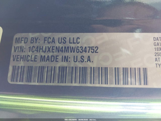 1C4HJXEN4MW634752 Jeep Wrangler Unlimited Sahara 4x4