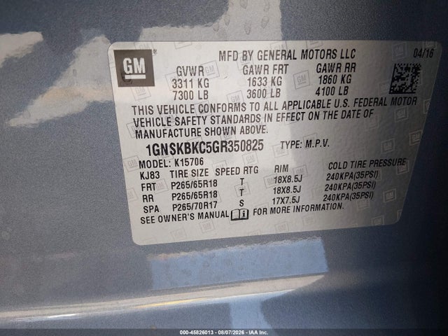 Chevrolet Tahoe Lt 2016 1GNSKBKC5GR350825 Image 9