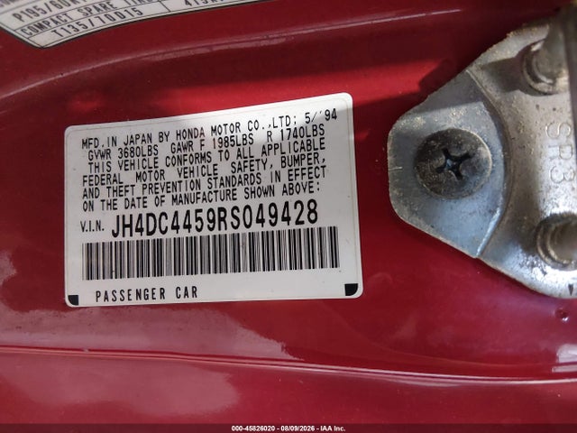 Aukcja sprzedaży 1994 Acura Integra Ls, vin: JH4DC4459RS049428, numer aukcji: 45826020