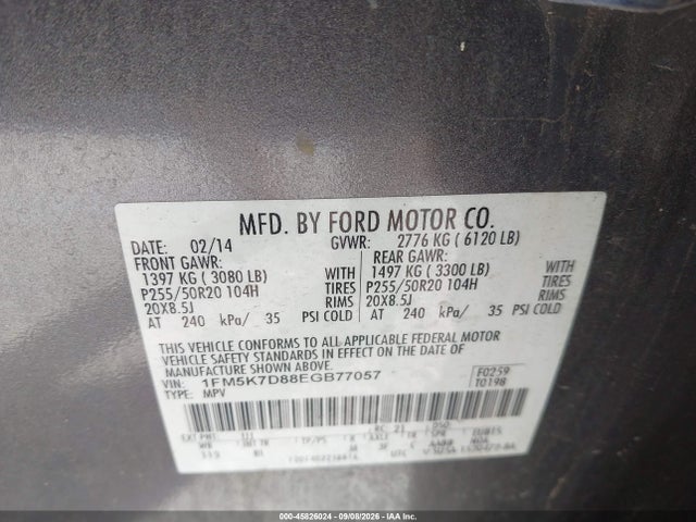 Aukcja sprzedaży 2014 Ford Explorer Xlt, vin: 1FM5K7D88EGB77057, numer aukcji: 45826024