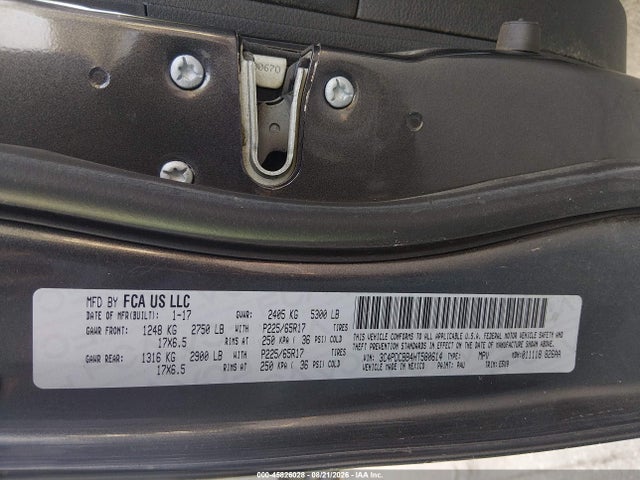 45826028 :رقم المزاد ، 3C4PDCBB4HT580614 vin ، 2017 Dodge Journey Sxt مزاد بيع