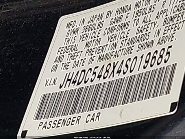 45826029 :رقم المزاد ، JH4DC548X4S019685 vin ، 2004 Acura Rsx مزاد بيع