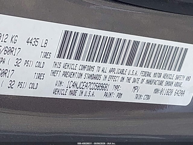 Продаж на аукціоні авто 2012 Jeep Compass Latitude, vin: 1C4NJCEA7CD589681, номер лоту: 45826031