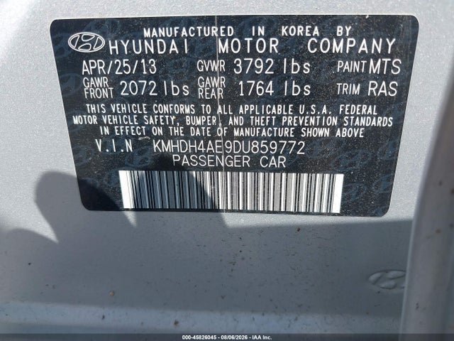 Продажа на аукционе авто 2013 Hyundai Elantra Gls, vin: KMHDH4AE9DU859772, номер лота: 45826045