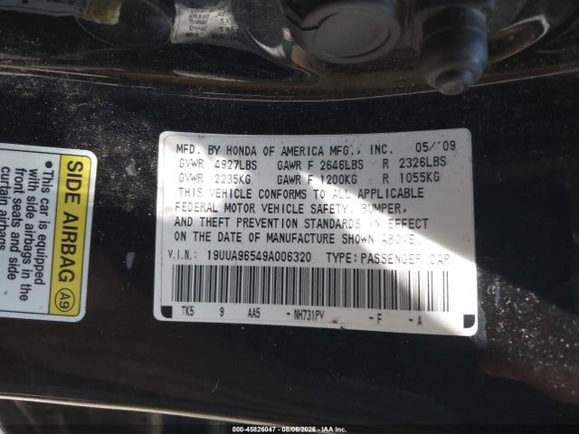 Продаж на аукціоні авто 2009 Acura Tl 3.7, vin: 19UUA96549A006320, номер лоту: 45826047