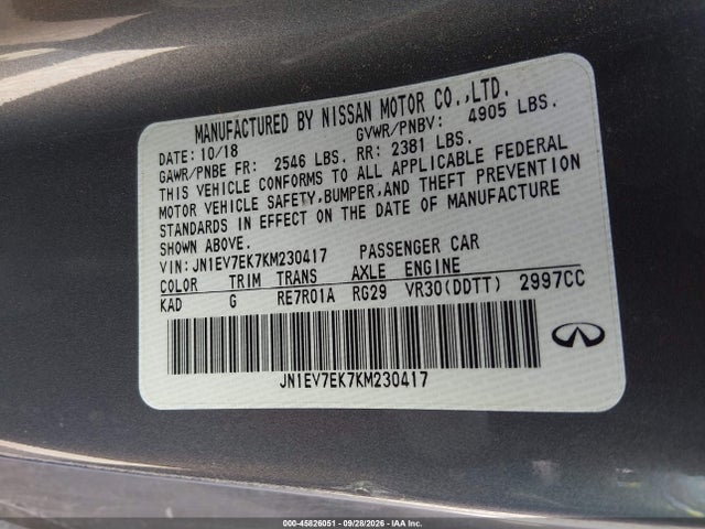 Продажа на аукционе авто 2019 Infiniti Q60 3.0t Luxe, vin: JN1EV7EK7KM230417, номер лота: 45826051