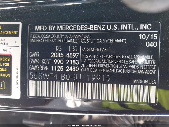 55SWF4JB0GU119919 Mercedes-Benz C 300