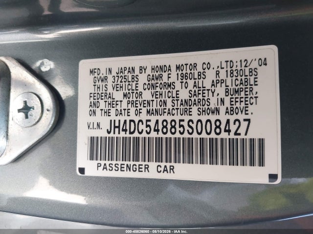 Продажа на аукционе авто 2005 Acura Rsx, vin: JH4DC54885S008427, номер лота: 45826060