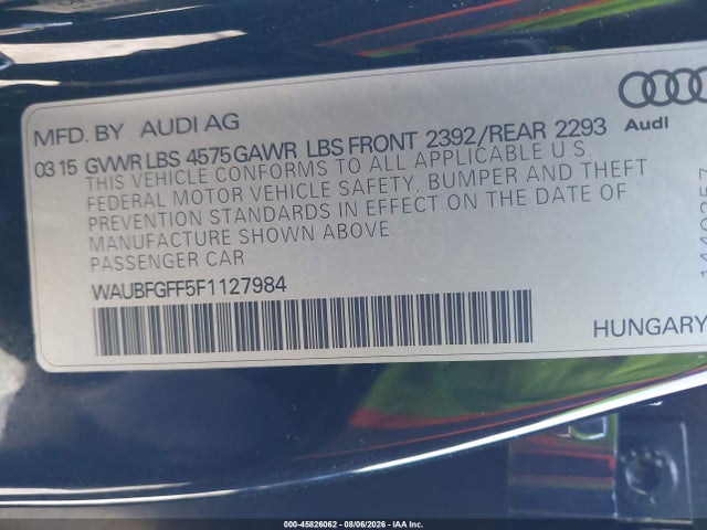 45826062 :رقم المزاد ، WAUBFGFF5F1127984 vin ، 2015 Audi A3 2.0t Premium مزاد بيع