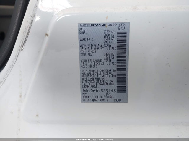 5N1CL0MM4EC525145 Infiniti Qx60 Hybrid