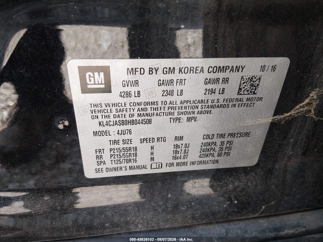 Aukcja sprzedaży 2017 Buick Encore Preferred, vin: KL4CJASB0HB044508, numer aukcji: 45826102