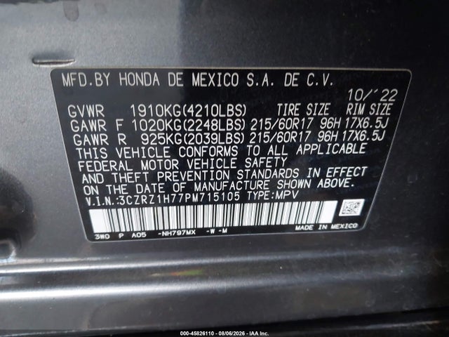 Aukcja sprzedaży 2023 Honda Hr-v 2wd Ex-l, vin: 3CZRZ1H77PM715105, numer aukcji: 45826110
