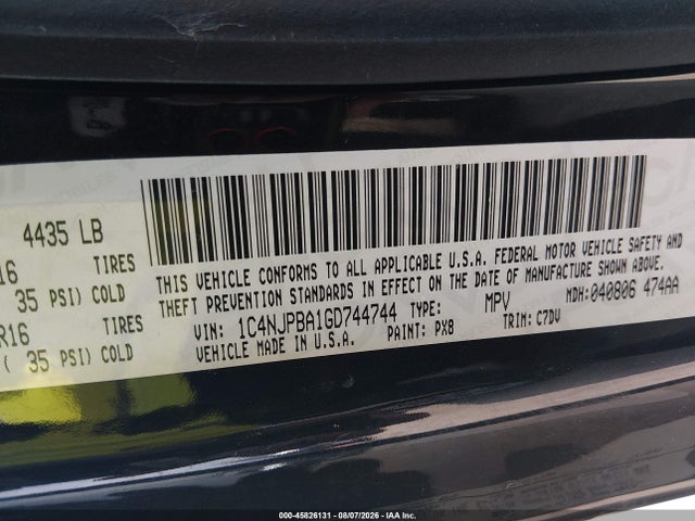 45826131 :رقم المزاد ، 1C4NJPBA1GD744744 vin ، 2016 Jeep Patriot Sport مزاد بيع