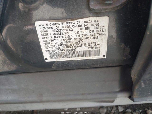2005 Acura Mdx მანქანა იყიდება აუქციონზე, vin: 2HNYD18935H532663, აუქციონის ნომერი: 45826164