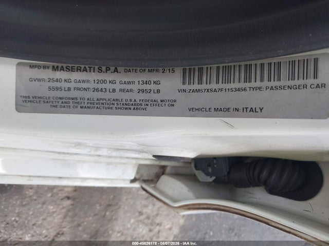 2015 Maserati Ghibli მანქანა იყიდება აუქციონზე, vin: ZAM57XSA7F1153456, აუქციონის ნომერი: 45826178