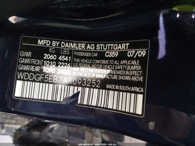 Aukcja sprzedaży 2010 Mercedes-benz C 300 Luxury/sport, vin: WDDGF5EB7AR093252, numer aukcji: 45826183