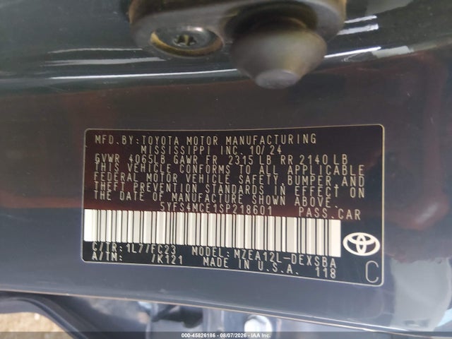 45826186 :رقم المزاد ، 5YFS4MCE1SP218601 vin ، 2025 Toyota Corolla Se مزاد بيع