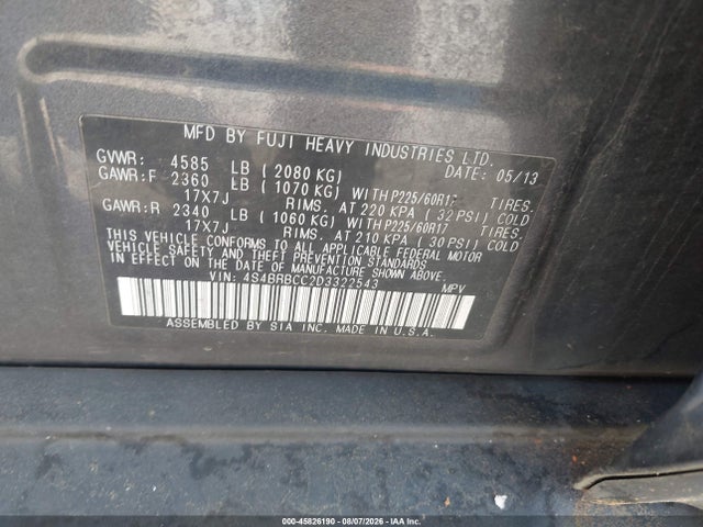 45826190 :رقم المزاد ، 4S4BRBCC2D3322543 vin ، 2013 Subaru Outback 2.5i Premium مزاد بيع