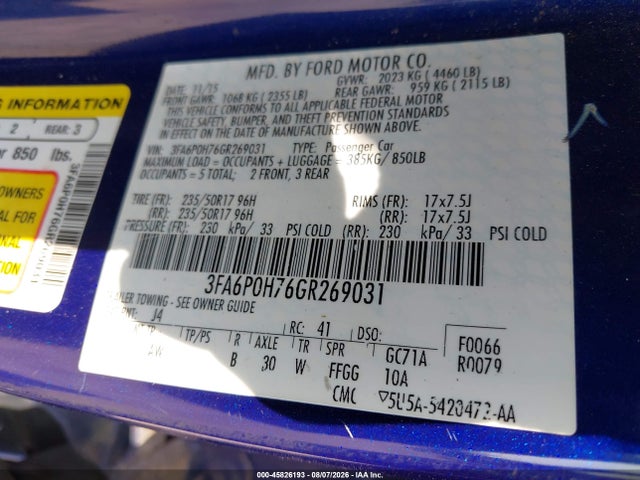 Продажа на аукционе авто 2016 Ford Fusion Se, vin: 3FA6P0H76GR269031, номер лота: 45826193