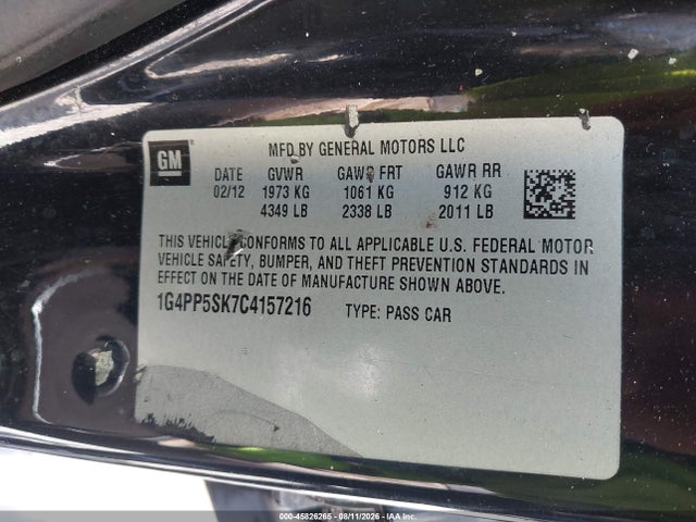 Продаж на аукціоні авто 2012 Buick Verano, vin: 1G4PP5SK7C4157216, номер лоту: 45826265