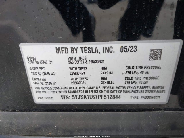 Aukcja sprzedaży 2023 Tesla Model S Plaid Tri Motor All-wheel Drive, vin: 5YJSA1E67PF512844, numer aukcji: 45826304