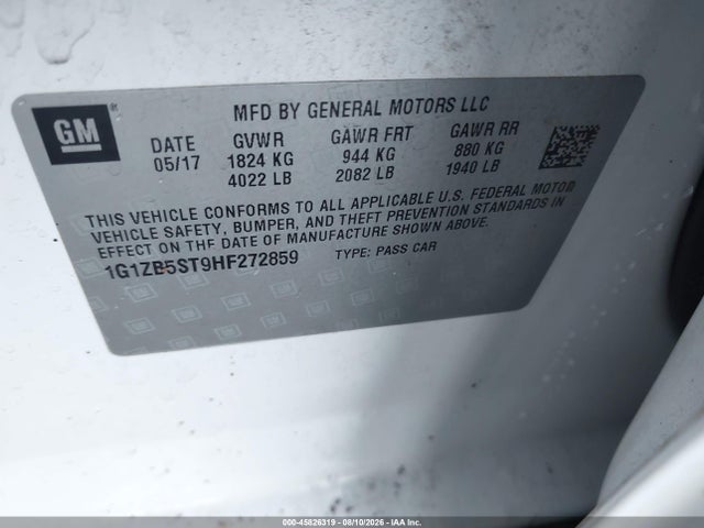 Продаж на аукціоні авто 2017 Chevrolet Malibu Ls, vin: 1G1ZB5ST9HF272859, номер лоту: 45826319