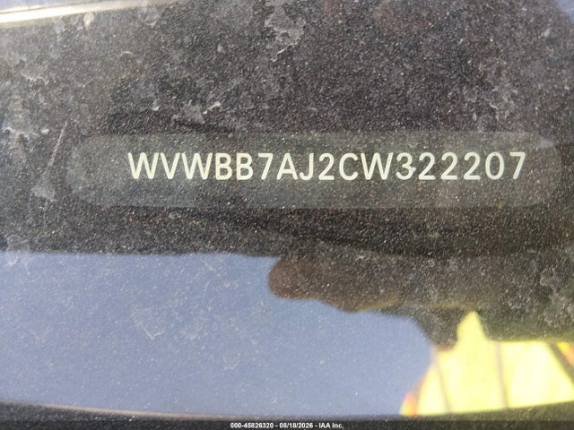 2012 Volkswagen Golf 2.5l 2-door მანქანა იყიდება აუქციონზე, vin: WVWBB7AJ2CW322207, აუქციონის ნომერი: 45826320