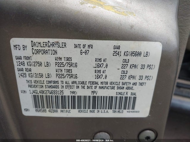 Продаж на аукціоні авто 2007 Jeep Liberty Sport, vin: 1J4GL48K27W693125, номер лоту: 45826321