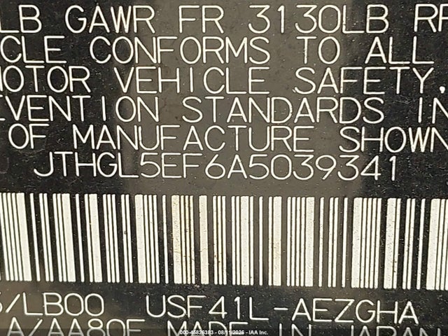 45826383 :رقم المزاد ، JTHGL5EF6A5039341 vin ، 2010 Lexus Ls 460 L مزاد بيع