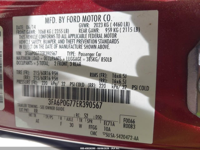 Ford FUSION S 2014 3FA6P0G77ER390567 Image 9