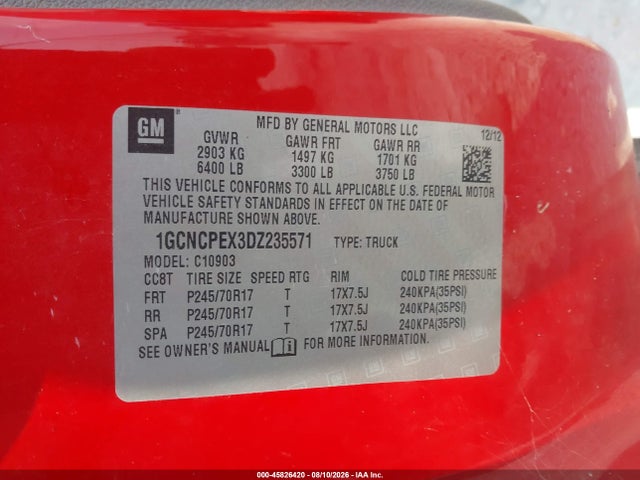 Продажа на аукционе авто 2013 Chevrolet Silverado 1500 Work Truck, vin: 1GCNCPEX3DZ235571, номер лота: 45826420