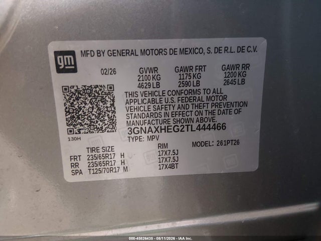 3GNAXHEG2TL444466 Chevrolet Equinox Fwd Lt