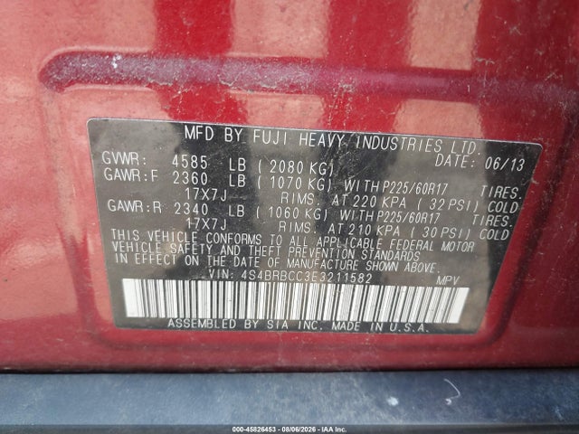 2014 Subaru Outback 2.5i Premium მანქანა იყიდება აუქციონზე, vin: 4S4BRBCC3E3211582, აუქციონის ნომერი: 45826453