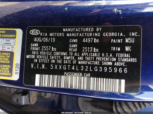 Продажа на аукционе авто 2020 Kia Optima Lx, vin: 5XXGT4L32LG395966, номер лота: 45826463