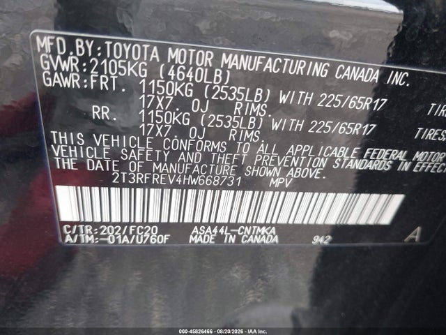 Toyota Rav4 Xle 2017 2T3RFREV4HW668731 Image 9