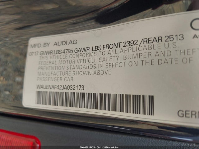 45826476 :رقم المزاد ، WAUENAF42JA032173 vin ، 2018 Audi A4 2.0t Premium/2.0t Tech Premium مزاد بيع