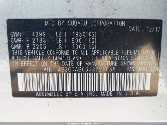 Продаж на аукціоні авто 2018 Subaru Impreza 2.0i Premium, vin: 4S3GTAB66J3724658, номер лоту: 45826500
